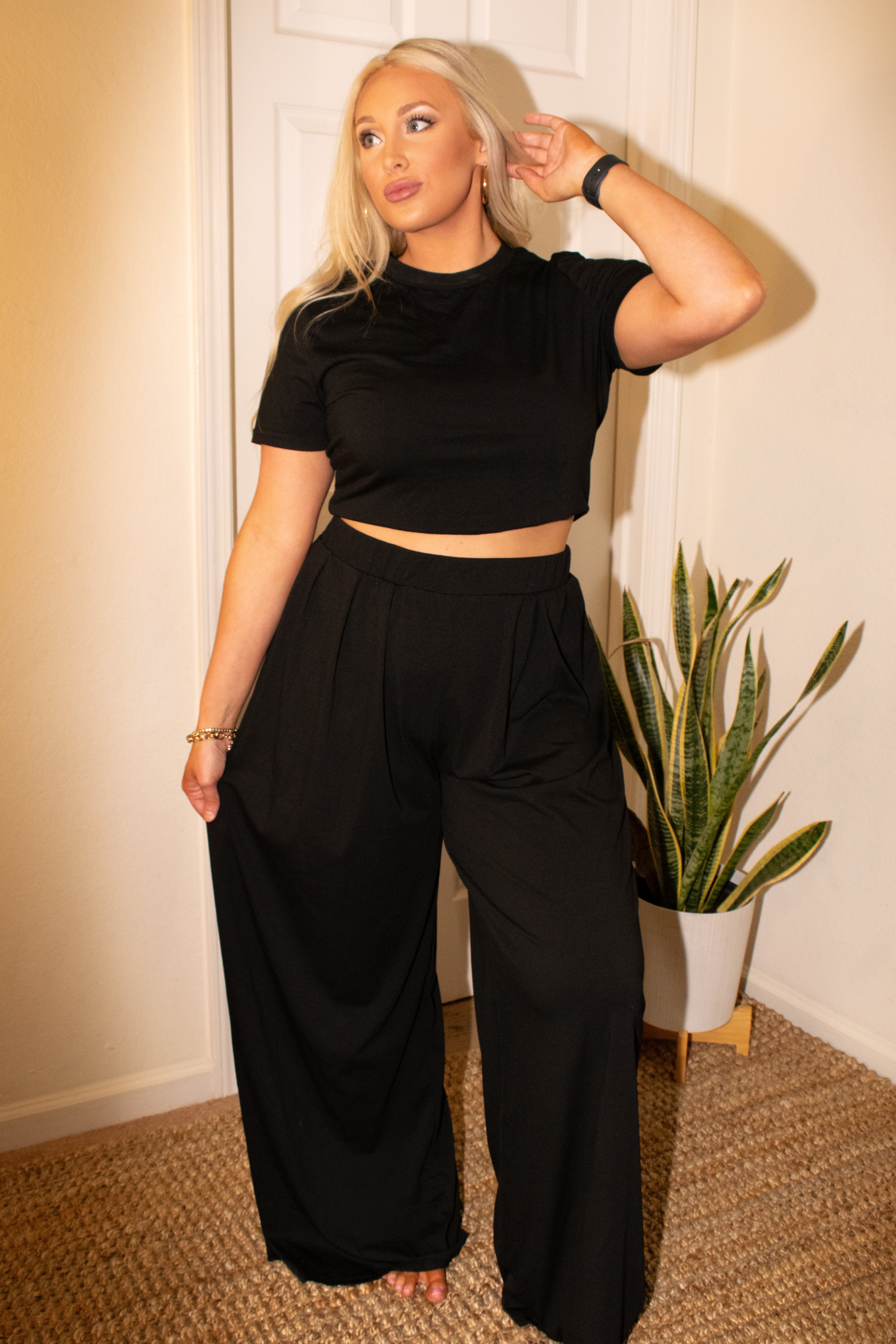 Black Slim Top and Pleated Wide Leg Pants