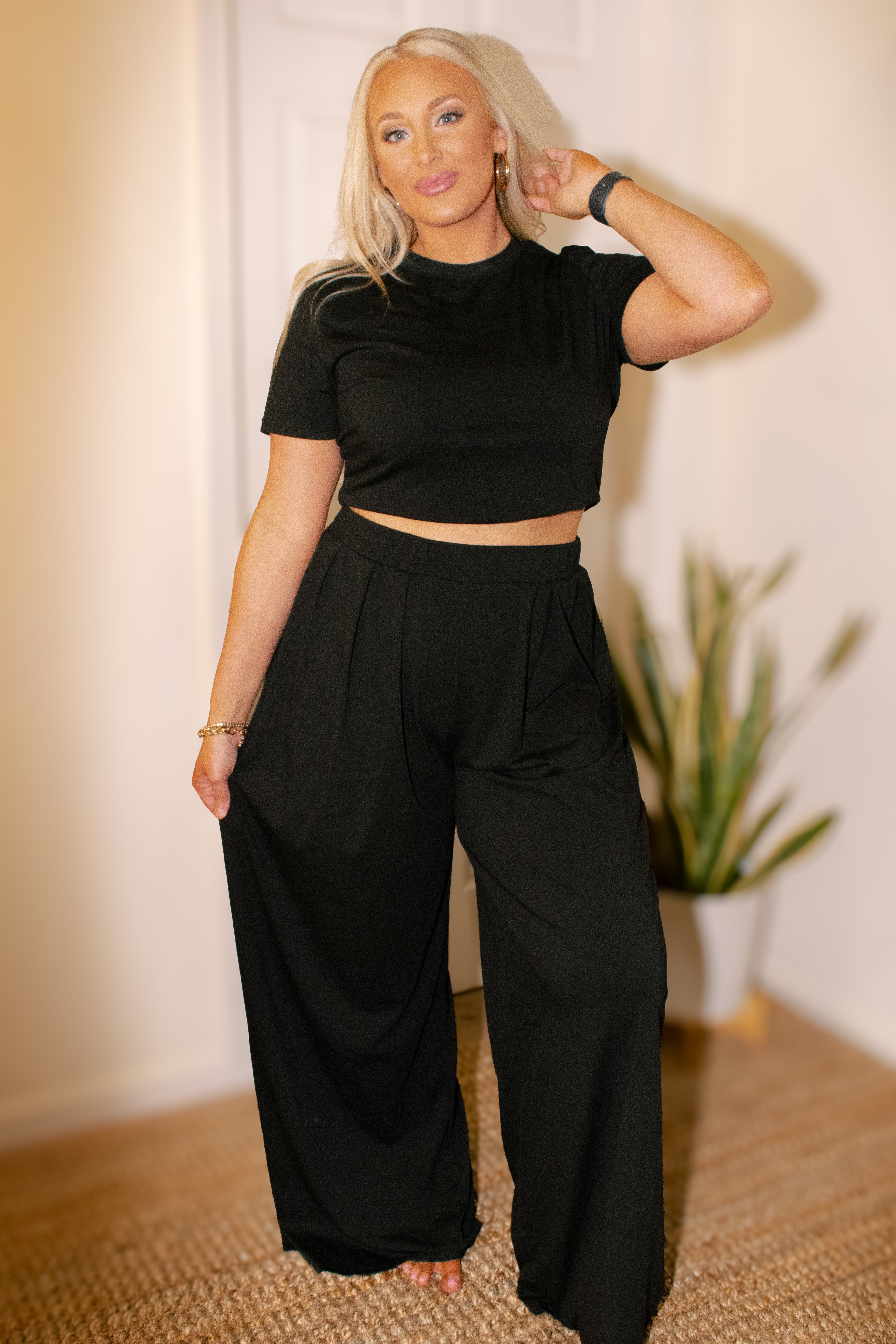 Black Slim Top and Pleated Wide Leg Pants