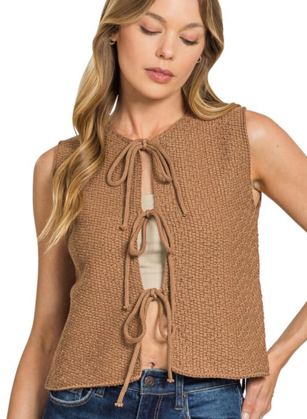 Camel Front Tie Sweater Vest