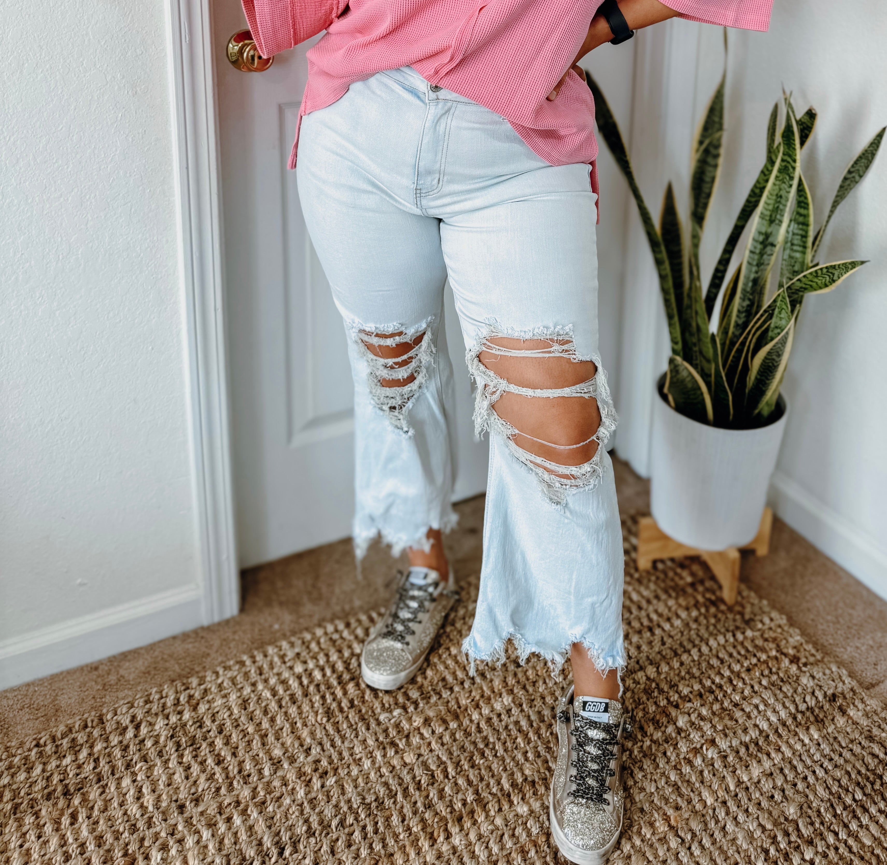 Cropped High Waisted Flare Jeans