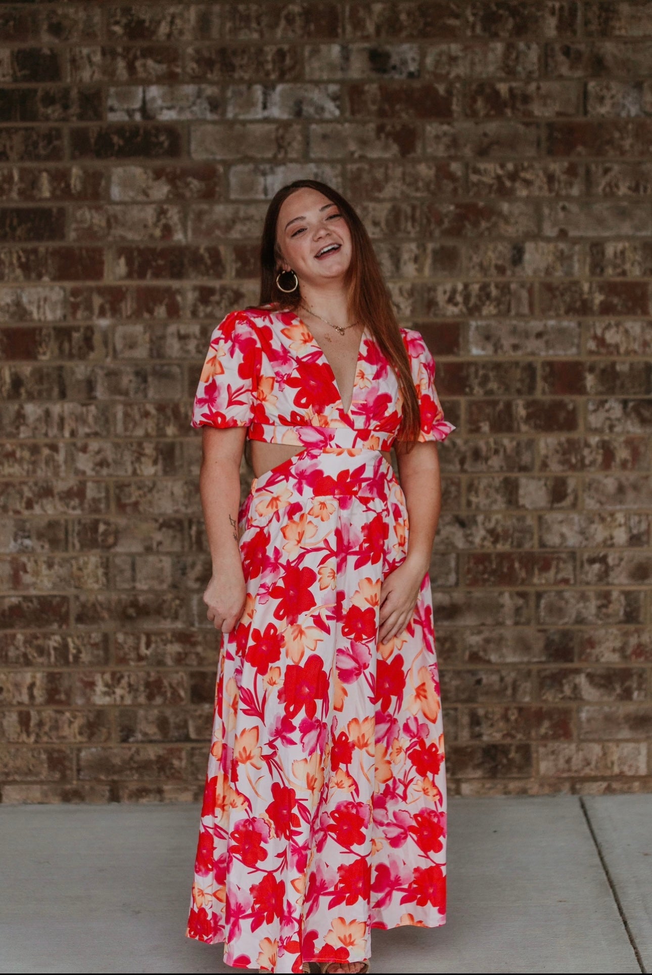 Red and White Floral Maxi